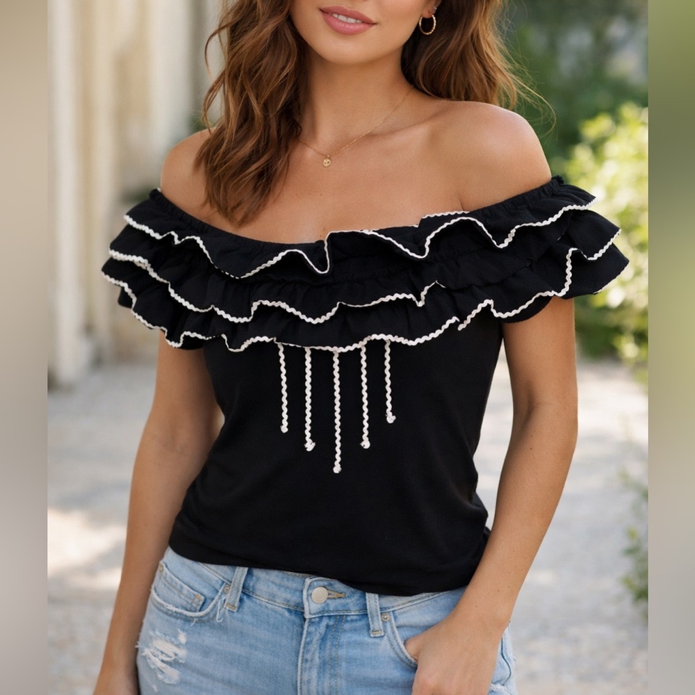 Vintage Rare 90s Y2K Michael Simon Ruffled Off The Shoulder Top